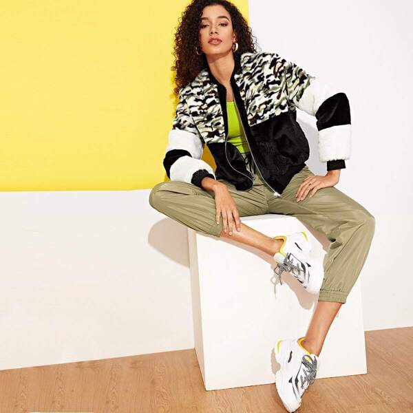 

Zip Up Leopard Teddy Jacket, Multicolor