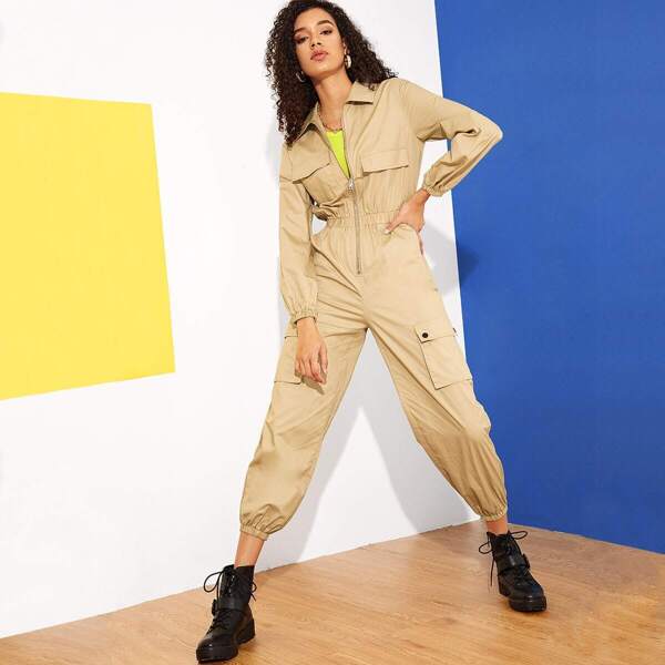 

Zip Front Multi-pocket Equipment Utility Jumpsuit