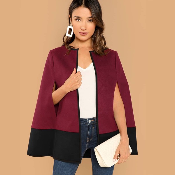 

Contrast Trim Two Tone Cape Coat