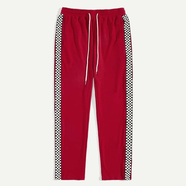 

Men Drawstring Waist Gingham Tape Joggers
