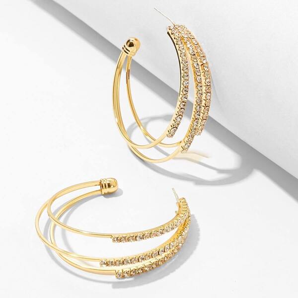 

Rhinestone Decor Layered Hoop Earrings 1pair, Gold