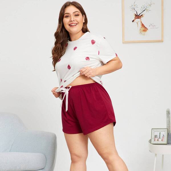 

Plus Strawberry Print Pajama Set, Multicolor