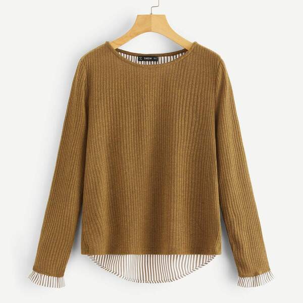 

Overlap Back Ribbed Knit 2 in 1 Sweatshirt