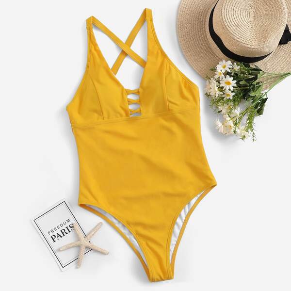 

Criss Cross Low Back One Piece Swimsuit