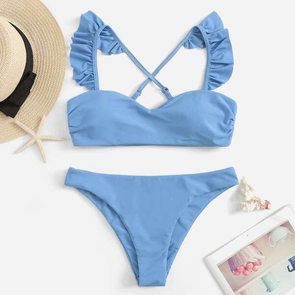 

Ruffle Criss Cross Top With Hipster Cheeky Bikini