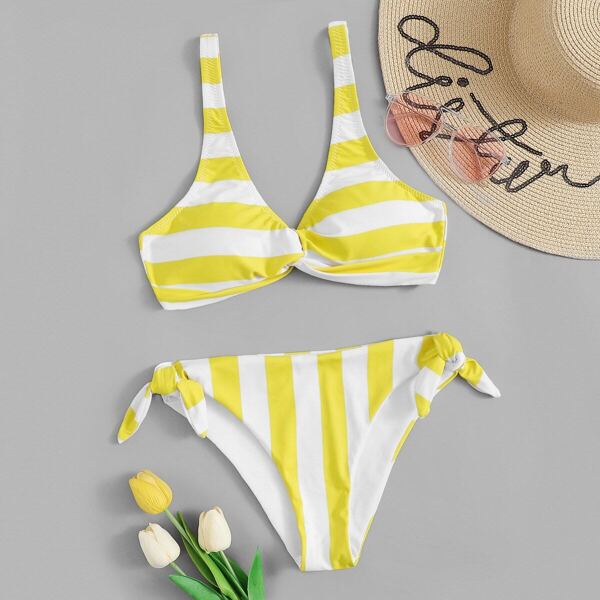 

Striped Twist Top With Tie Side Bikini
