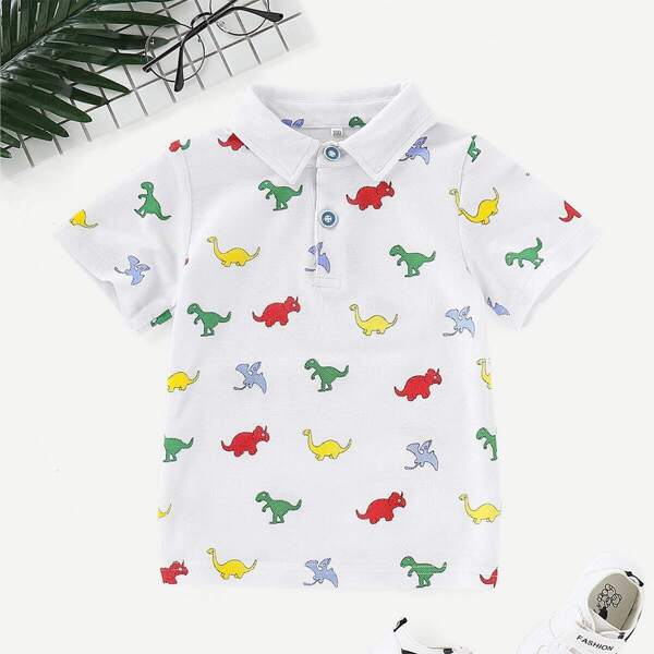 

Toddler Boys Dinosaur Print Polo Shirt
