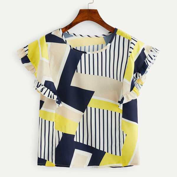

Geo Print Ruffle Blouse