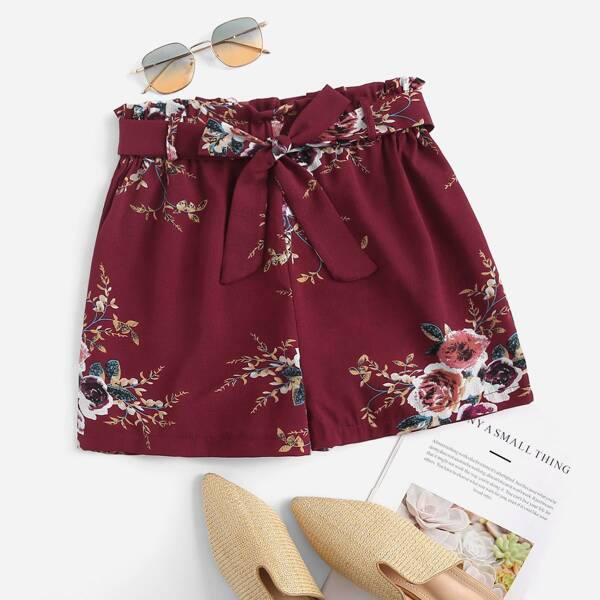 

Floral Print Self Tie Shorts, Multicolor