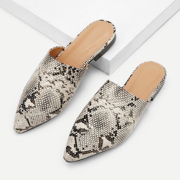 

Snakeskin Pattern Point Toe Mule Flats