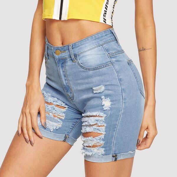 

Ripped Rolled Hem Denim Shorts