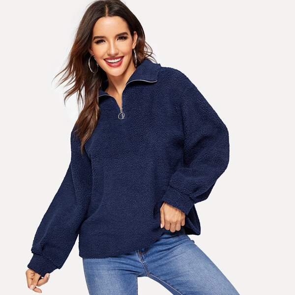 

O-ring Zip Up Solid Teddy Jacket