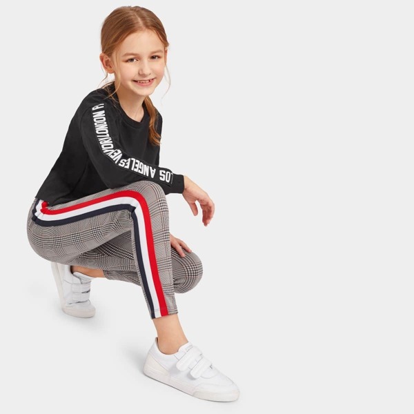 

Girls Striped Side Plaid Leggings