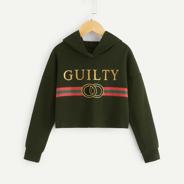 

Girls Letter & Striped Print Hoodie