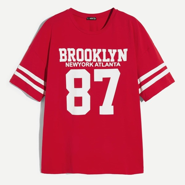 

Men Letter Graphic Varsity Striped T-shirt