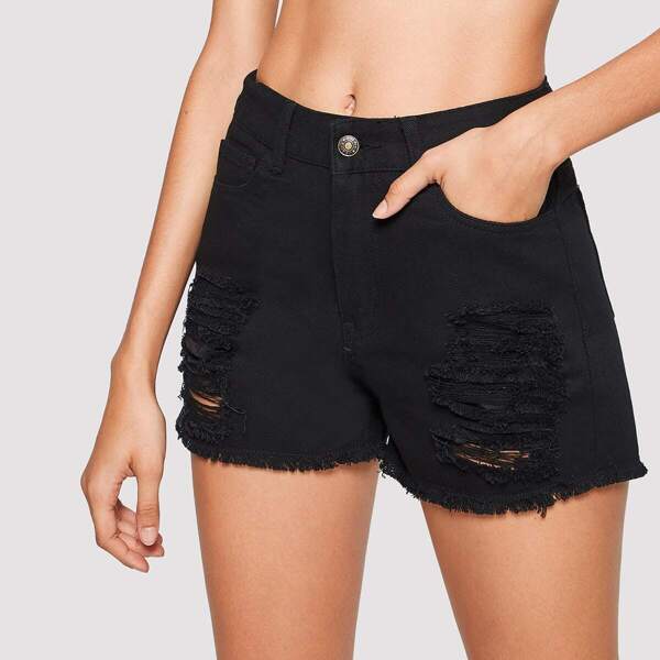 

Ripped Detail Frayed Edge Denim Shorts