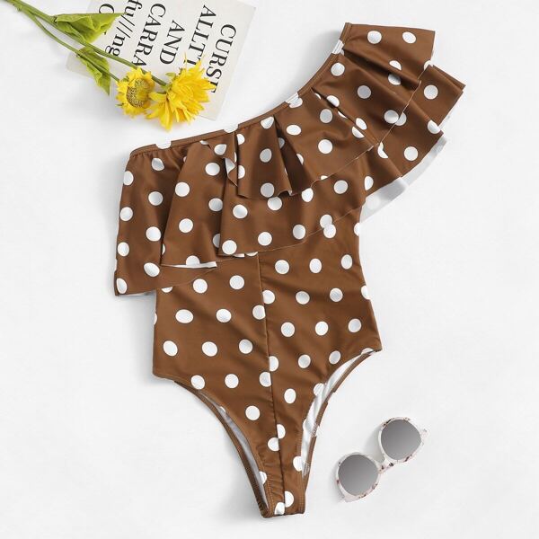 

Layered Ruffle One Shoulder Polka Dot One Piece Swimsuit