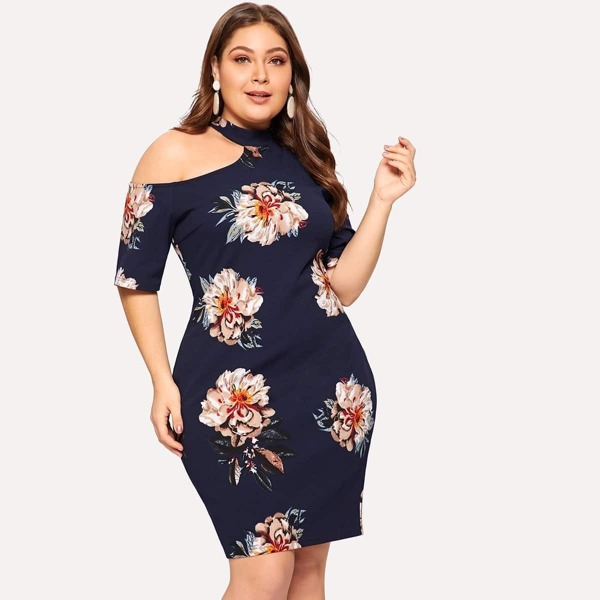 

Plus Cut-out Shoulder Floral Bodycon Dress