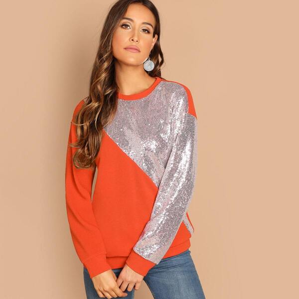 

Two Tone Contrast Sequin Pullover