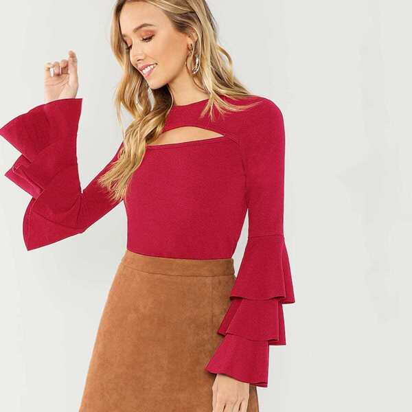 

Cut Front Layered Sleeve Solid Tee
