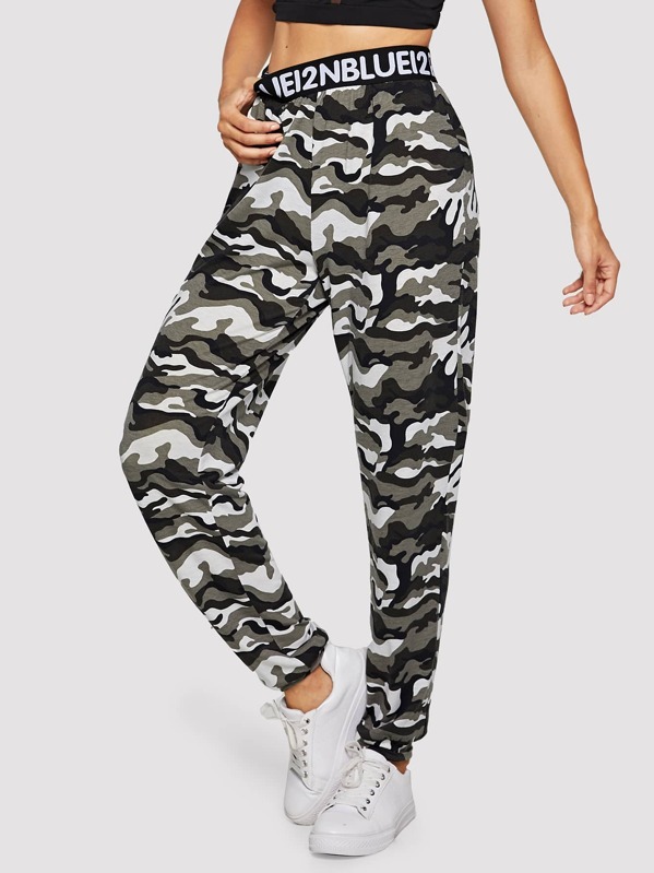 

Letter Tape Waist Camo Pants, Multicolor, Juliana