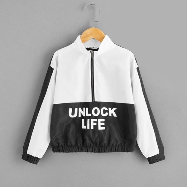 

Girls Zip Front Two Tone Letter Jacket