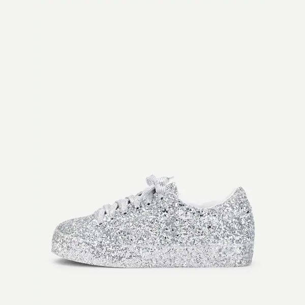 

Silver Sequin Leather Low Top Sneakers