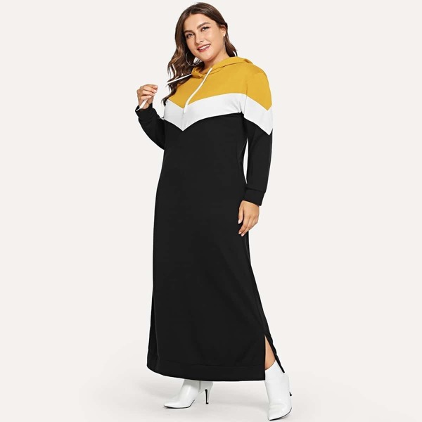 

Plus Color-block Hooded Sweatshirt Dress