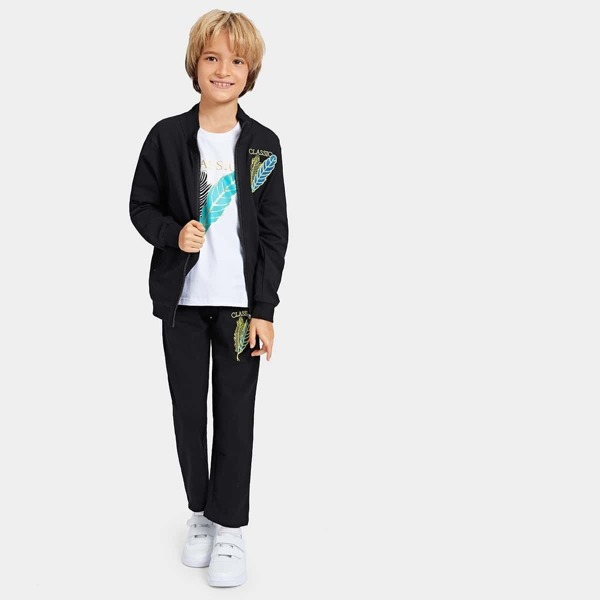 

Toddler Boys Leaf Embroidered Tee & Jacket & Pants