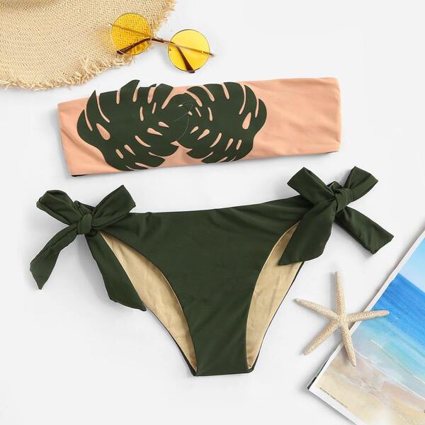 

Appliques Bandeau With Tie Side Bikini Set