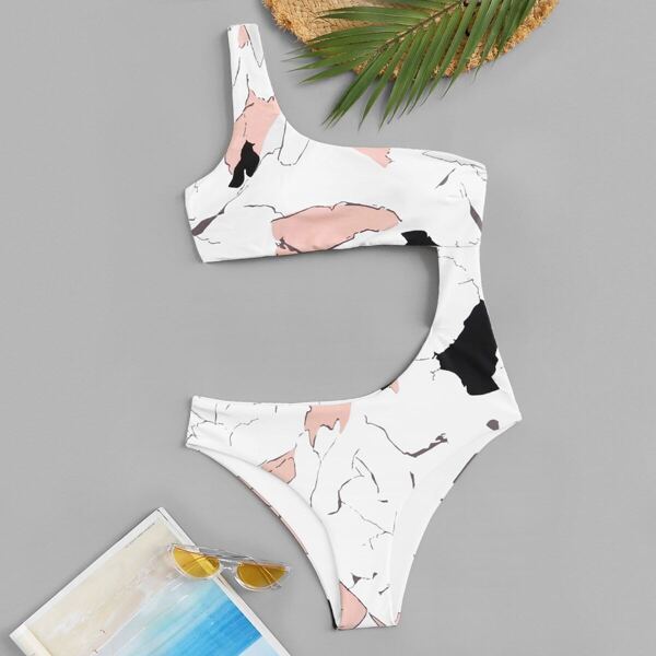 

Random Graphic Print One Shoulder Cut-out One Piece Swimsuit