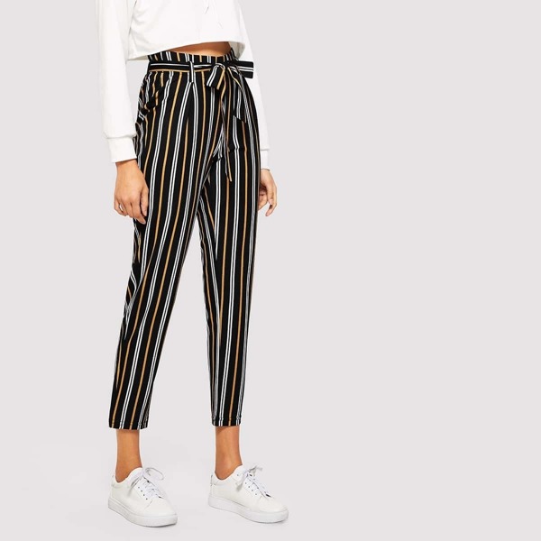 

Striped Self Tie Waist Pants