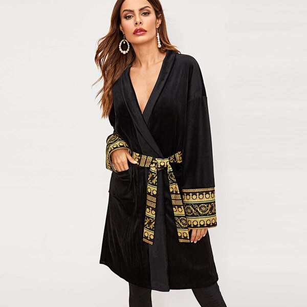

Self Tie Contrast Sleeve Coat