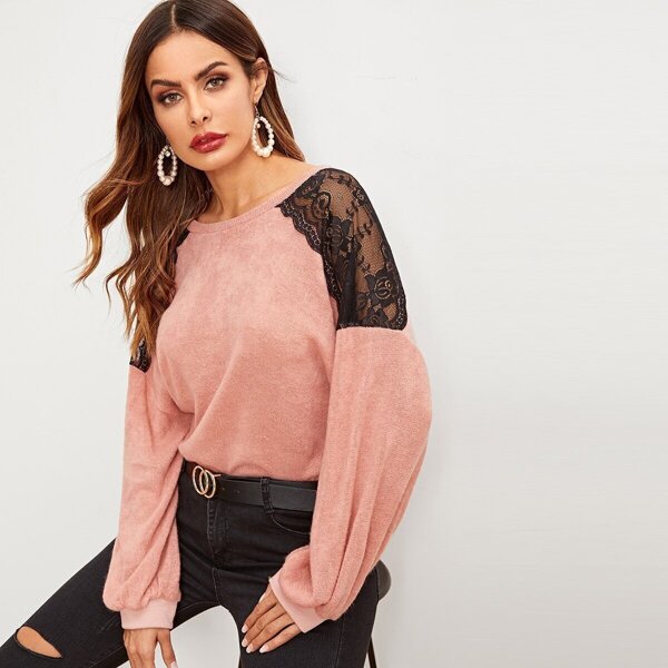 

Contrast Mesh Drop Shoulder Sweater