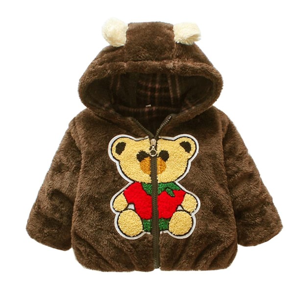 

Toddler Boys Bear Pattern Hooded Teddy Jacket