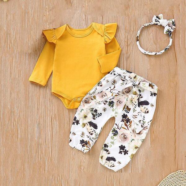 

Toddler Girls Frill Trim Jumpsuit & Pants & Headband