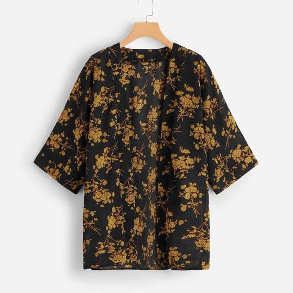 

Floral Print Open Front Kimono, Multicolor