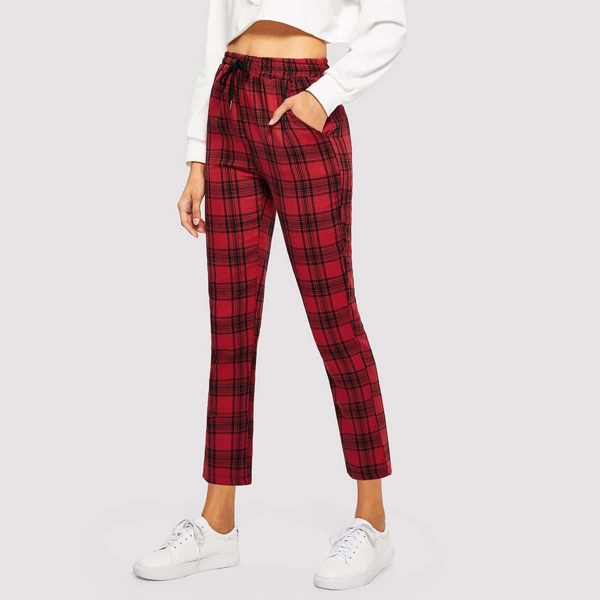 

Plaid Drawstring Waist Pants