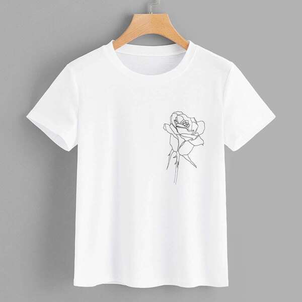 Floral Print Tee, White