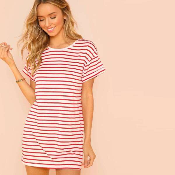 

Striped Print T-shirt Dress, Multicolor