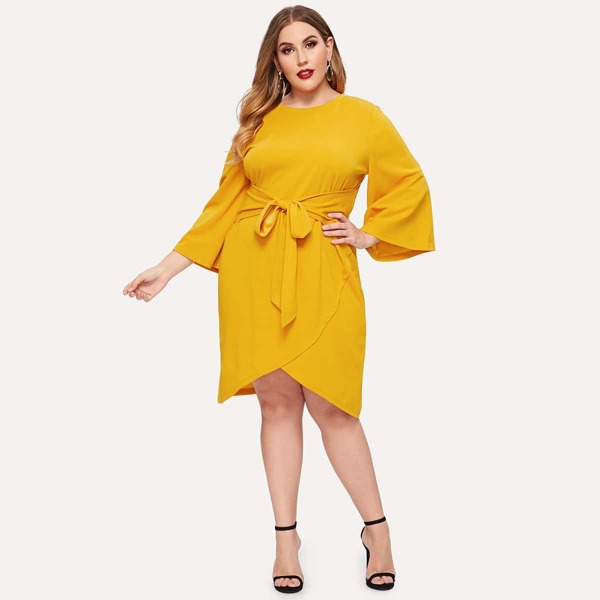 

Plus Tie Waist Tulip Hem Dress