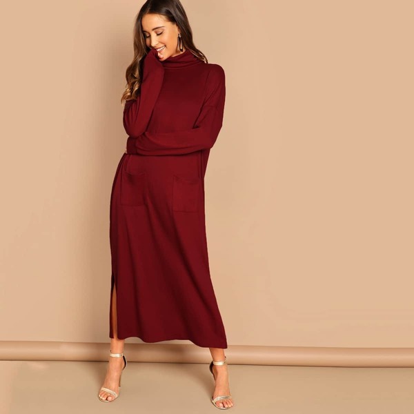

Cowl Neck Slit Hem Dress