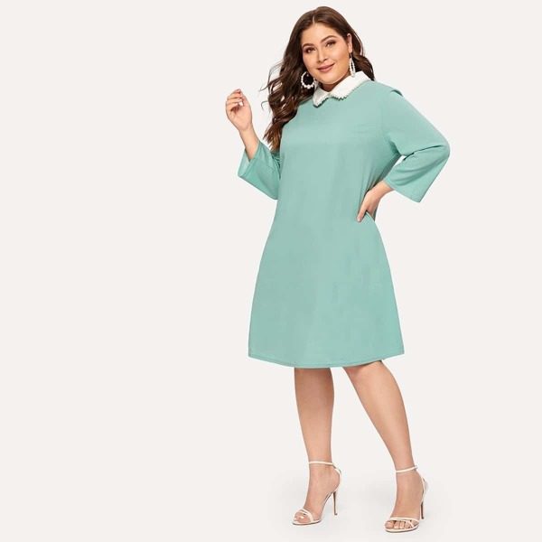 

Plus Pearl Embellished Contrast Collar Dress