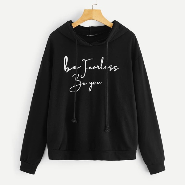 

Drop Shoulder Letter Print Hoodie
