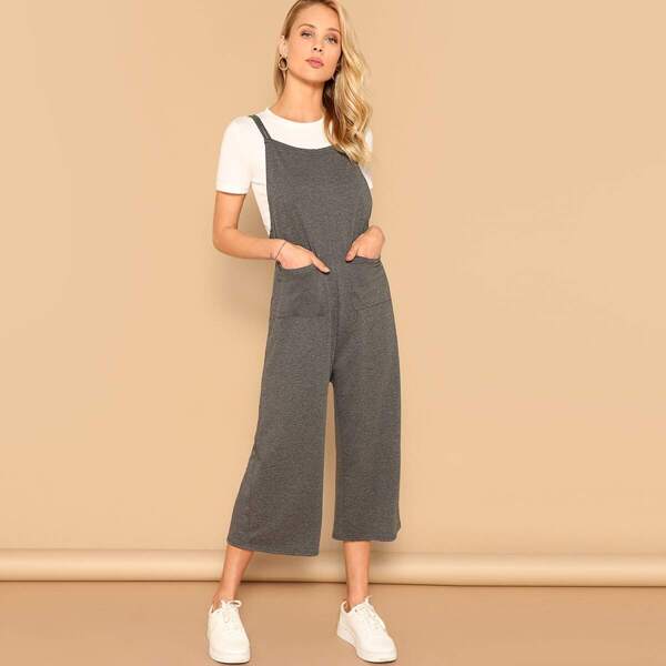 

Pocket Patched Wide Leg Strappy Jumpsuit, Grey