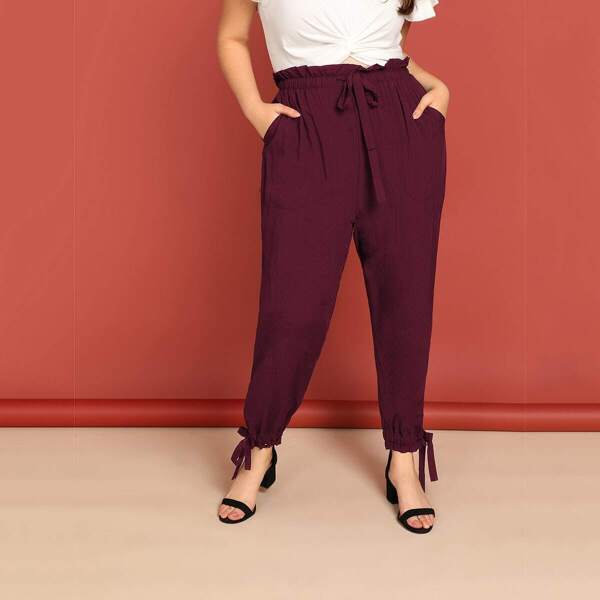 

Plus Paper-bag Waist Elastic Hem Pants