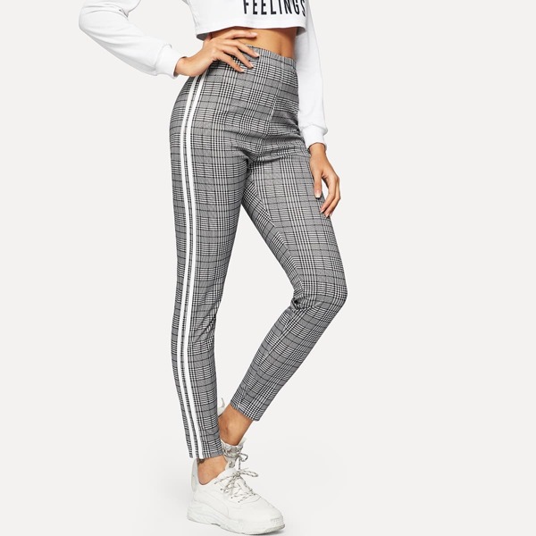

Stripe Side Plaid Leggings, Grey
