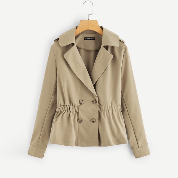 

Double Breasted Elastic Waist Solid Coat
