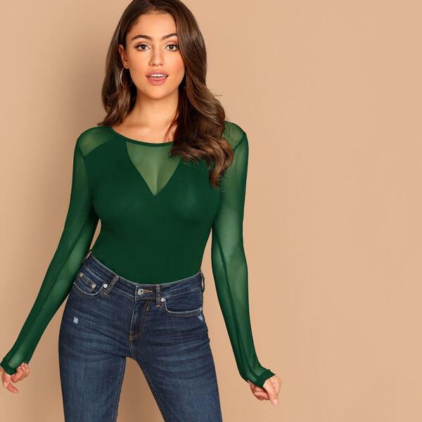 

Sheer Mesh Form Fitted Tee