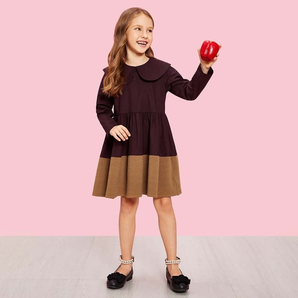 

Girls Cut-and-sew Pleated Dress